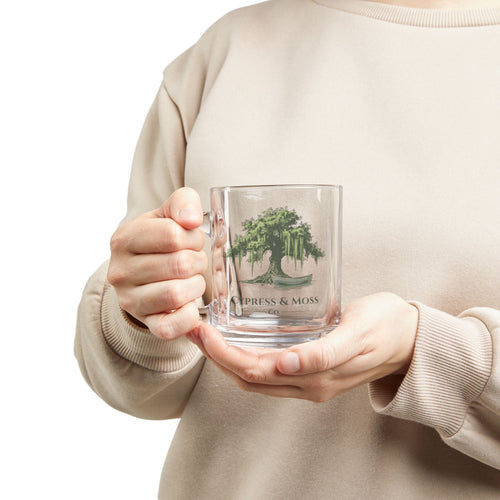 10oz Glass Mug — Cypress & Moss Tree Design Coffee Cup