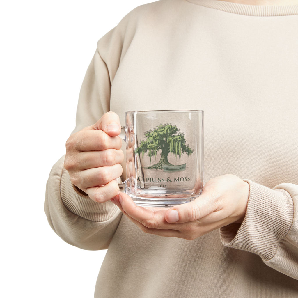 10oz Glass Mug — Cypress & Moss Tree Design Coffee Cup