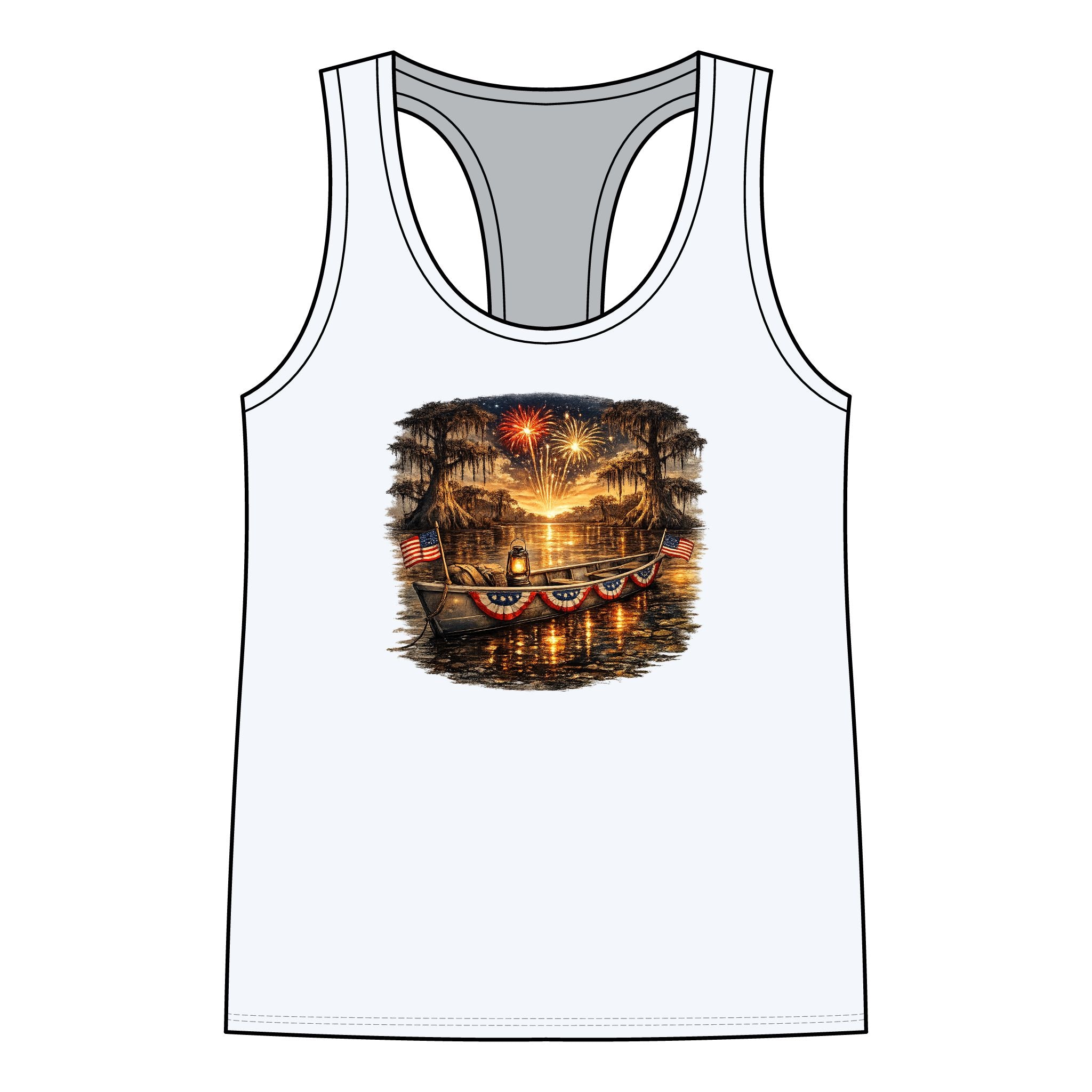 Fourth of July Bayou Fireworks Racerback Tank