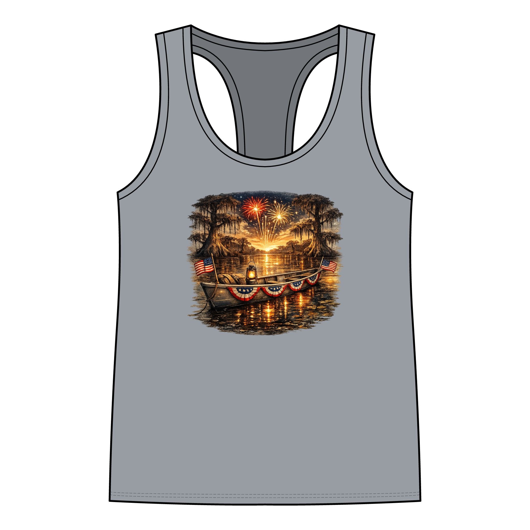 Fourth of July Bayou Fireworks Racerback Tank