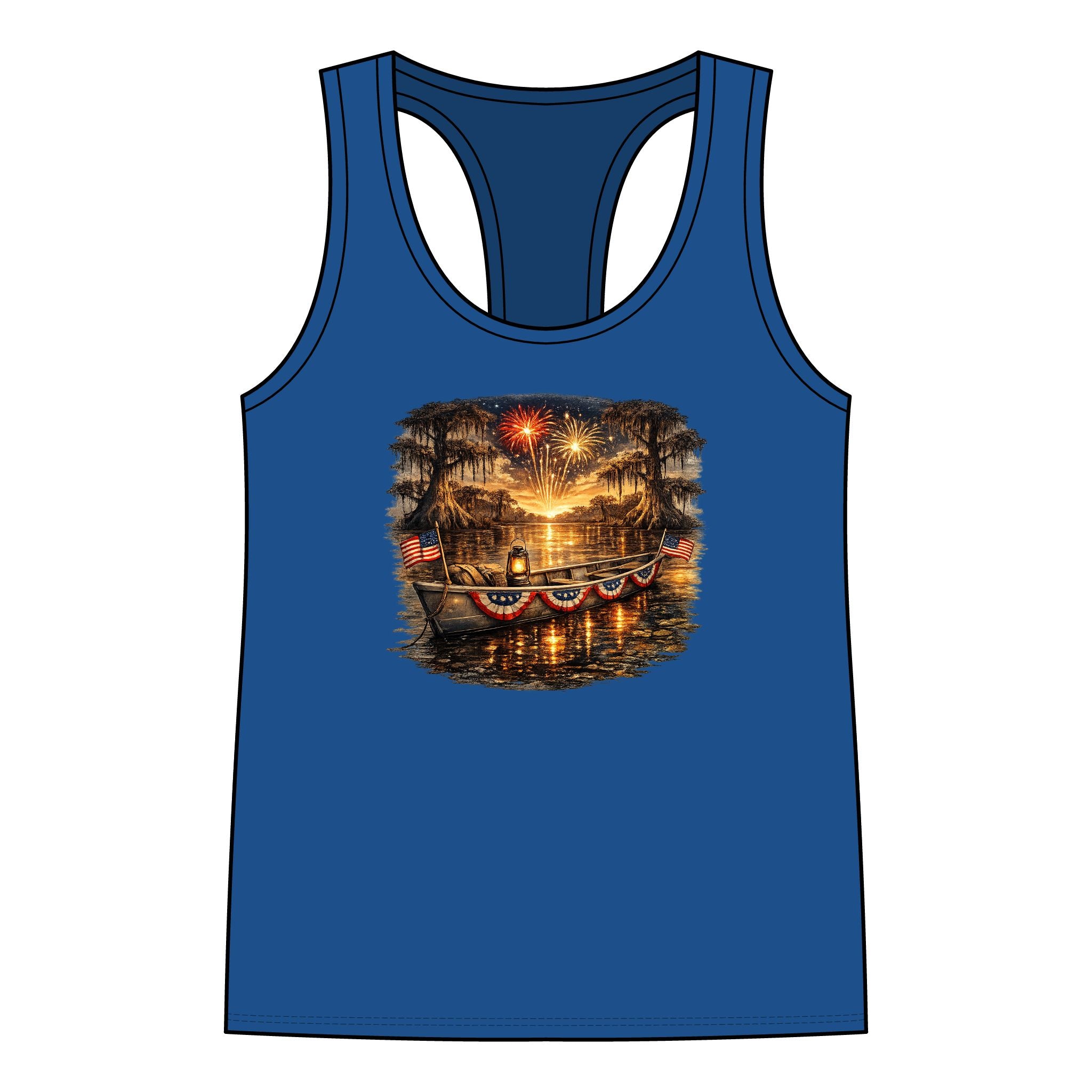 Fourth of July Bayou Fireworks Racerback Tank
