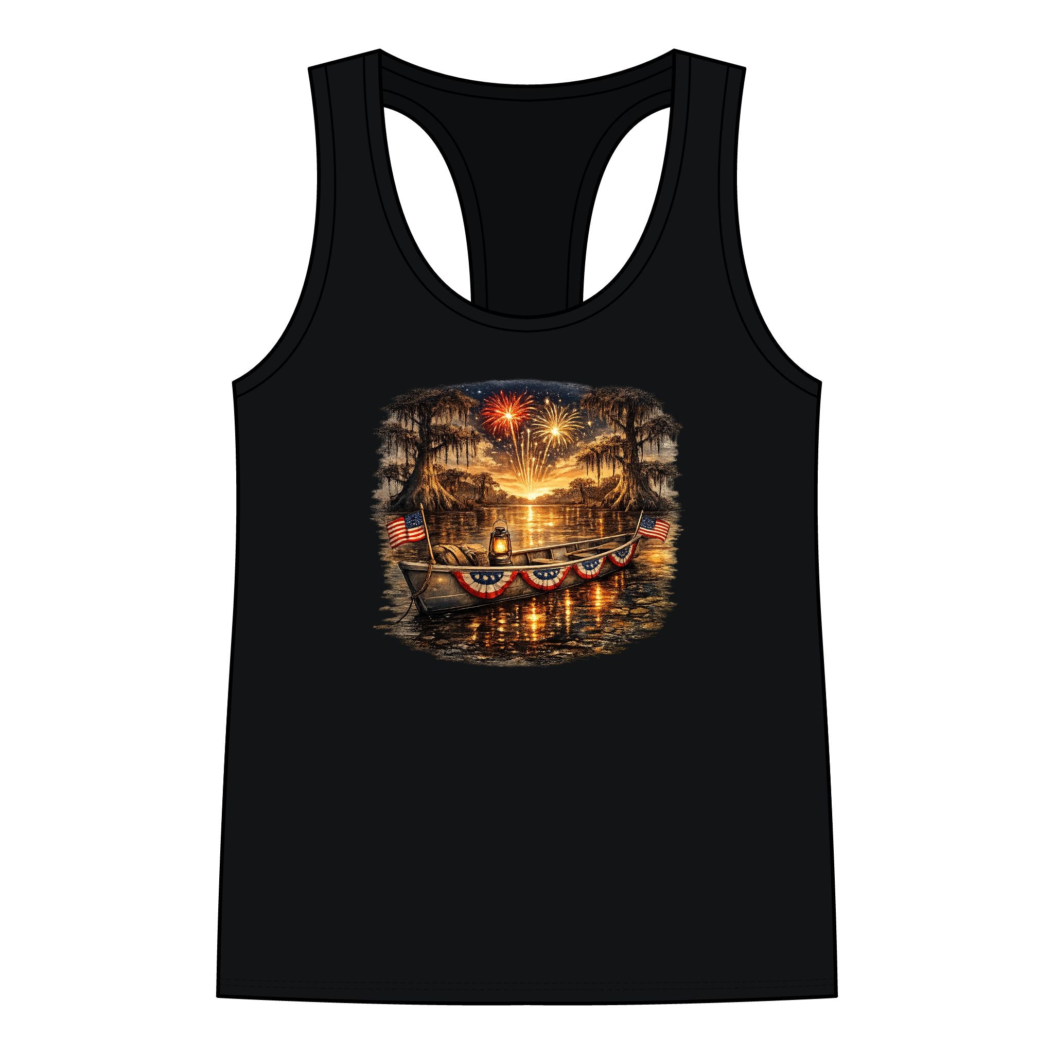 Fourth of July Bayou Fireworks Racerback Tank