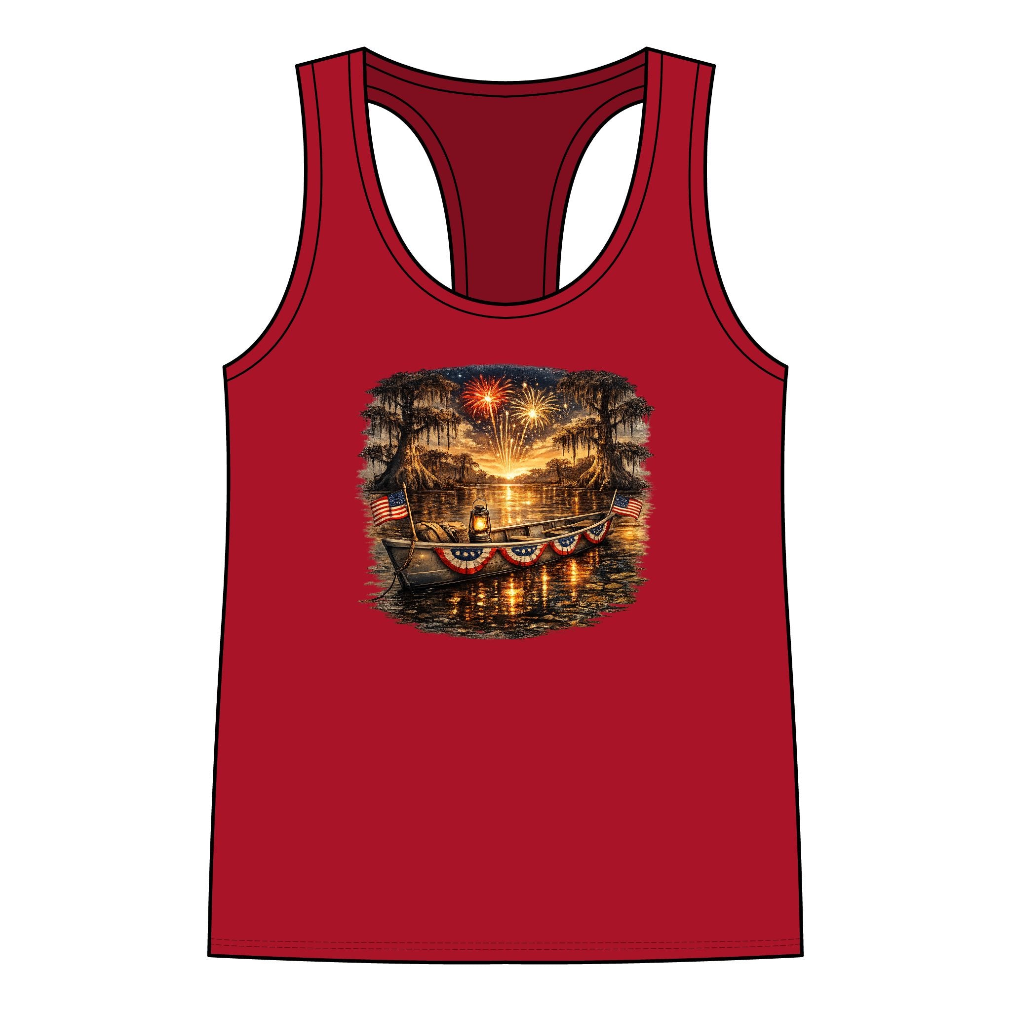 Fourth of July Bayou Fireworks Racerback Tank