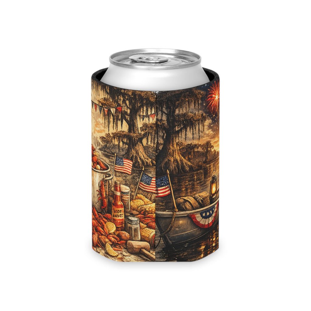 Patriotic Bayou Can Cooler – Fourth of July Crawfish Boil & Fireworks