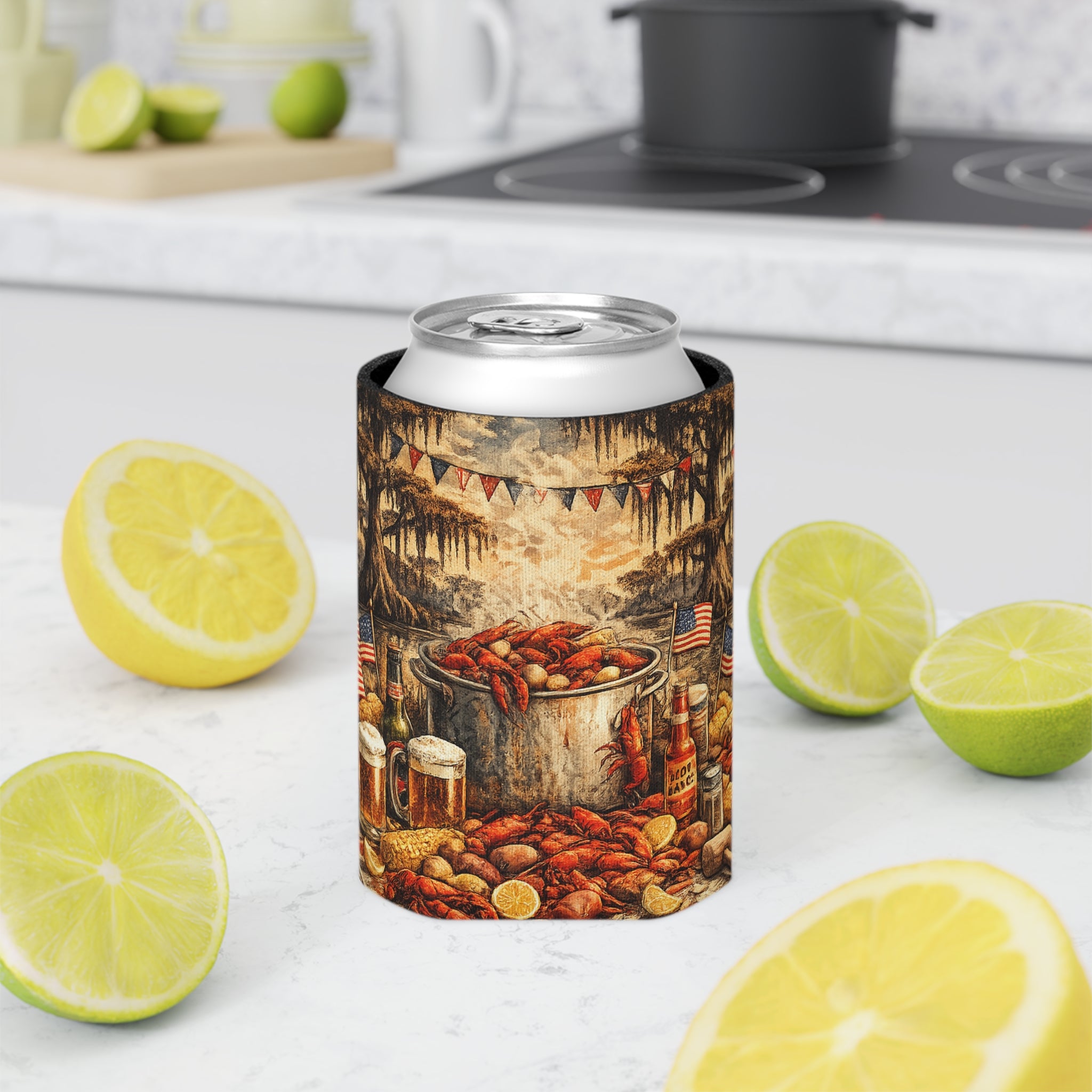 Patriotic Bayou Can Cooler – Fourth of July Crawfish Boil & Fireworks