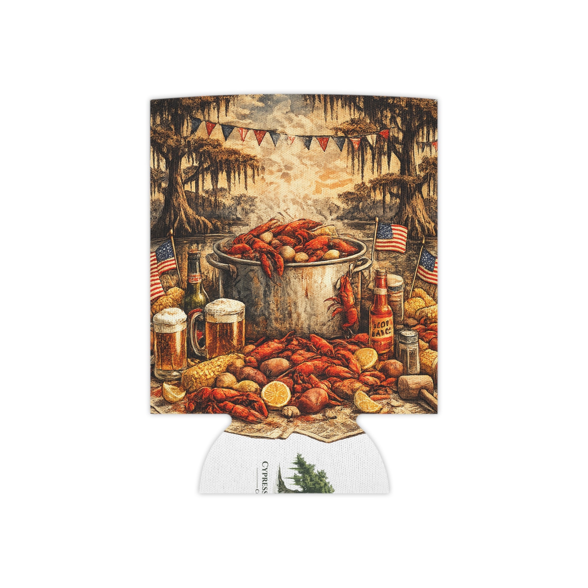 Patriotic Bayou Can Cooler – Fourth of July Crawfish Boil & Fireworks