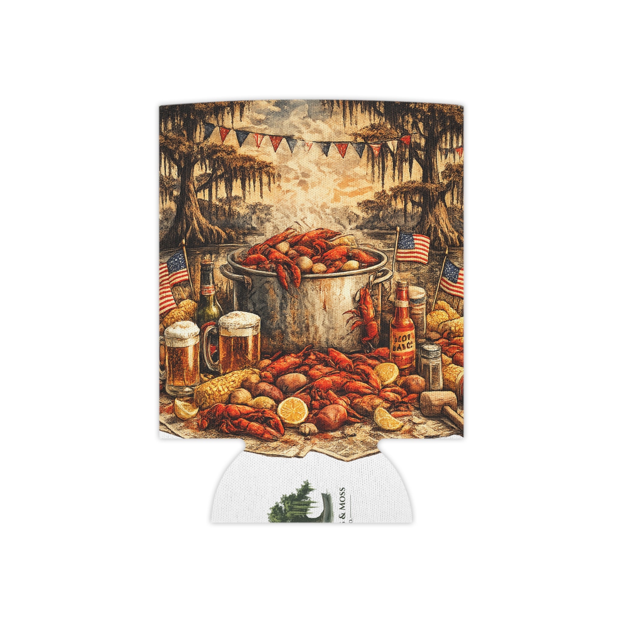 Patriotic Bayou Can Cooler – Fourth of July Crawfish Boil & Fireworks